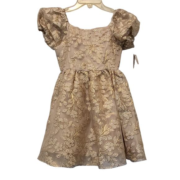 NWT Rare Editions Girls Size 10 Dress Gilded Glamour Gold Flower Wedding Easter - Picture 1 of 12